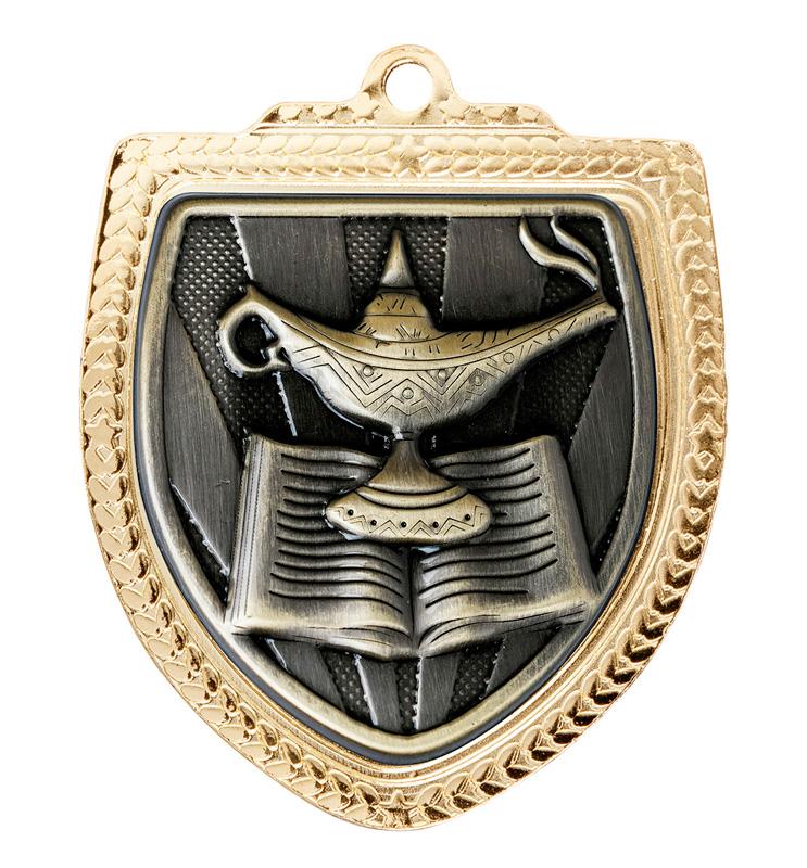 1067GVP-MS39G Shield Medal - Lamp of Knowledge 8cm