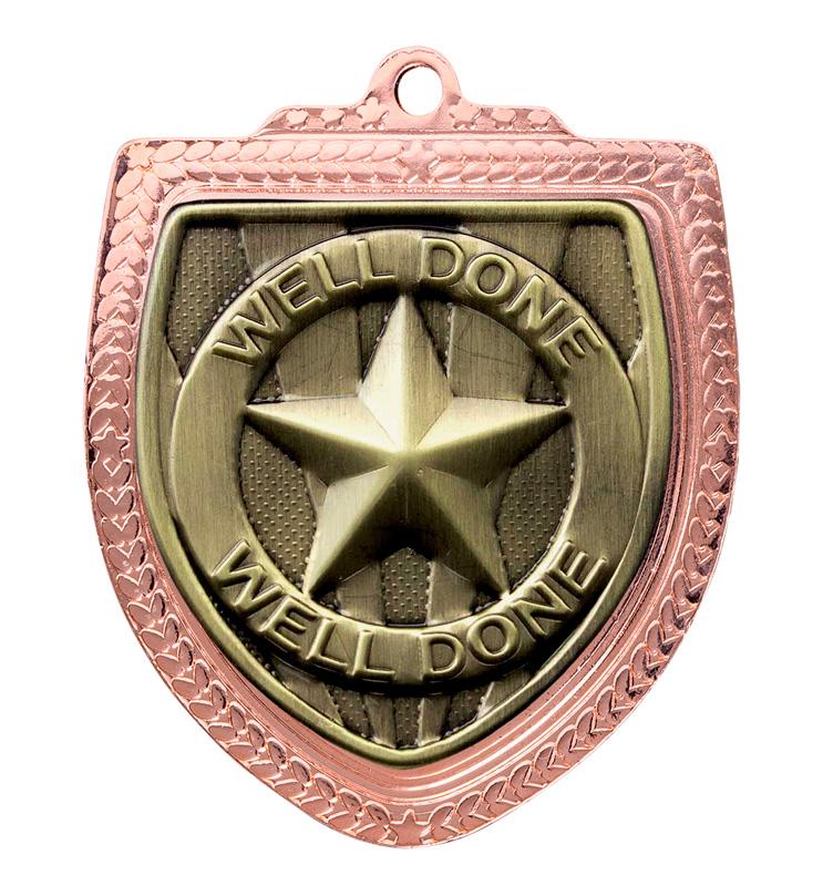 1067BVP-MS96G Shield Medal - Well Done! 8cm