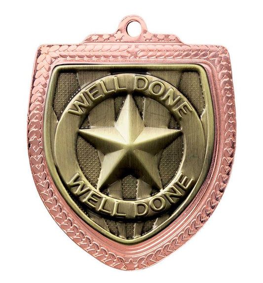 1067BVP-MS96G Shield Medal - Well Done! 8cm