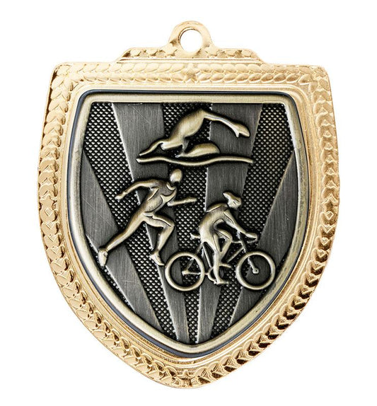 1067GVP-MS15G Shield Medal - Triathlon 8cm