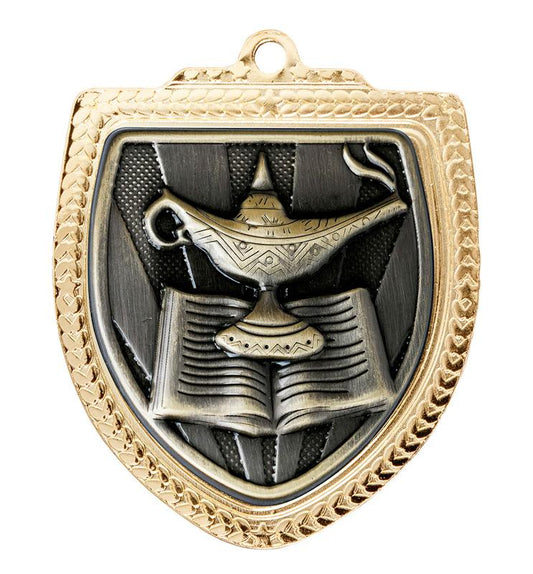 1067GVP-MS39G Shield Medal - Lamp of Knowledge 8cm