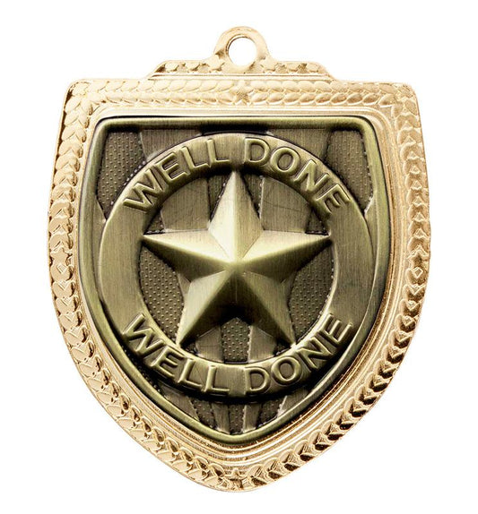 1067GVP-MS96G Shield Medal - Well Done! 8cm