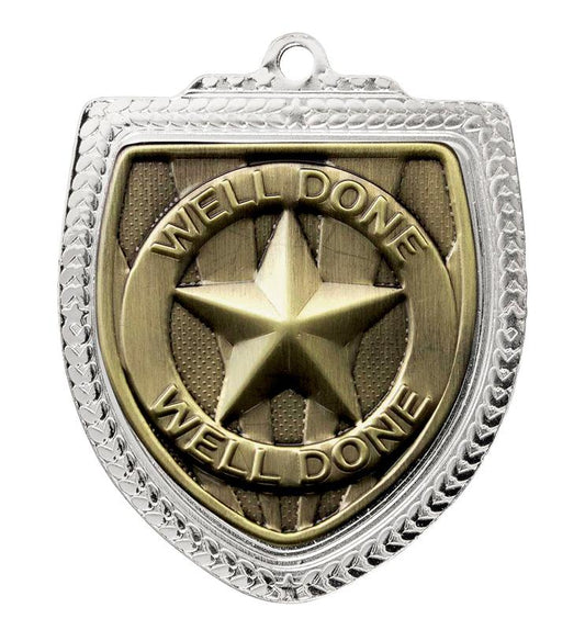 1067SVP-MS96G Shield Medal - Well Done! 8cm