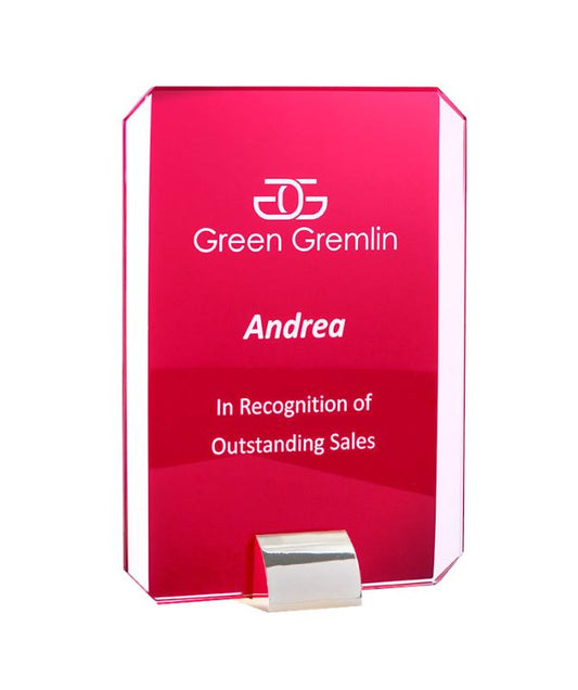 1205-2R Rectangle Red Glass/Silver Stand 18cm
