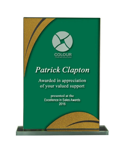 1255-3GNG Glass-Green/Gold 16.5cm