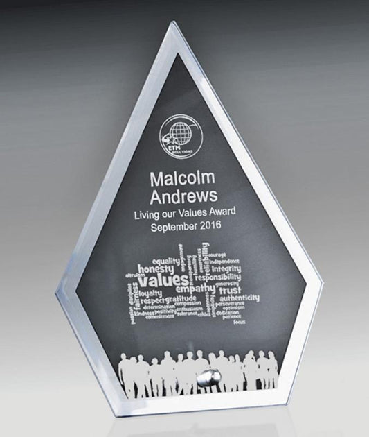 1256-2ARROW Mirror Edged Clear Glass-Arrow 17.5cm