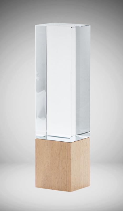 1290B Crystal/Timber Rectangular Prism-Light Timber 22cm
