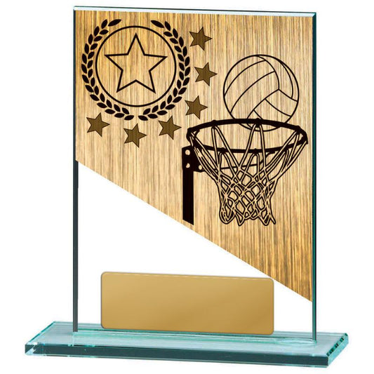 BG01A-PS8A Netball Theme on Glass 13cm