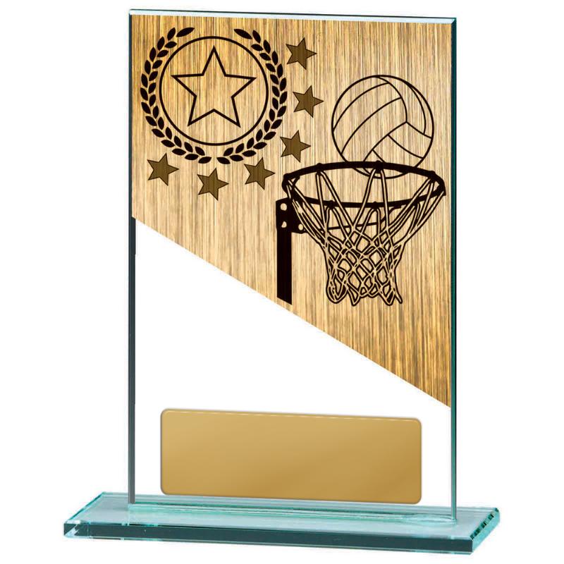 BG01B-PS8A Netball Theme on Glass 15cm