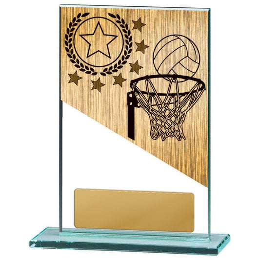 BG01B-PS8A Netball Theme on Glass 15cm