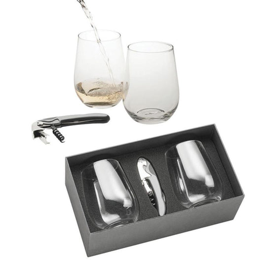 E1780 Two Stemless Wine Glasses and Waiters Friend 15cm