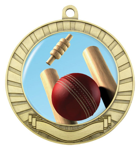 MCY401G Eco Scroll Cricket Theme Medal Gold
