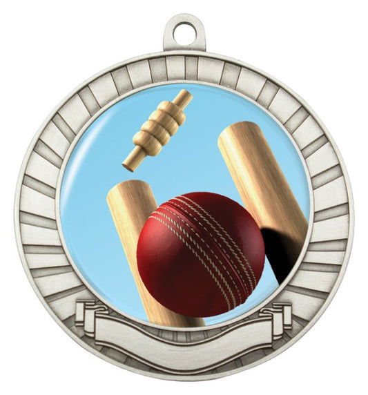 MCY401S Eco Scroll Cricket Theme Medal Silver