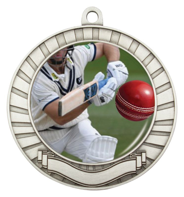 MCY402S Eco Scroll Cricket Batting Medal Silver
