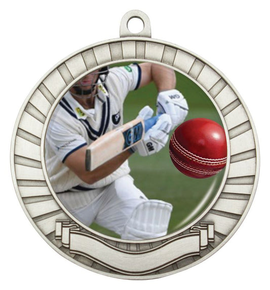 MCY402S Eco Scroll Cricket Batting Medal Silver