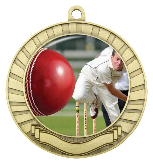 MCY403G Eco Scroll Cricket Bowling Medal Gold