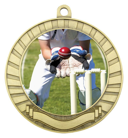 MCY405G Eco Scroll Cricket Wicketkeeper Medal Gold