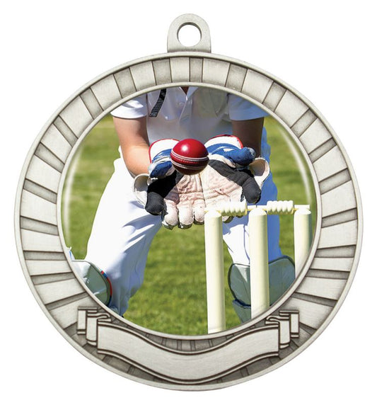 MCY405S Eco Scroll Cricket Wicketkeeper Medal Silver
