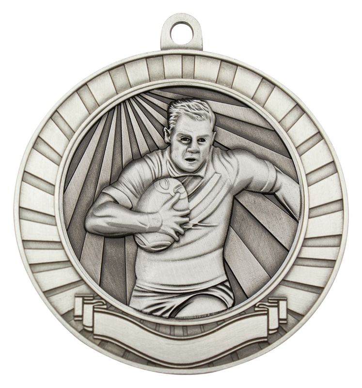 MMY215S Eco Scroll Rugby Male Silver Medal 7cm