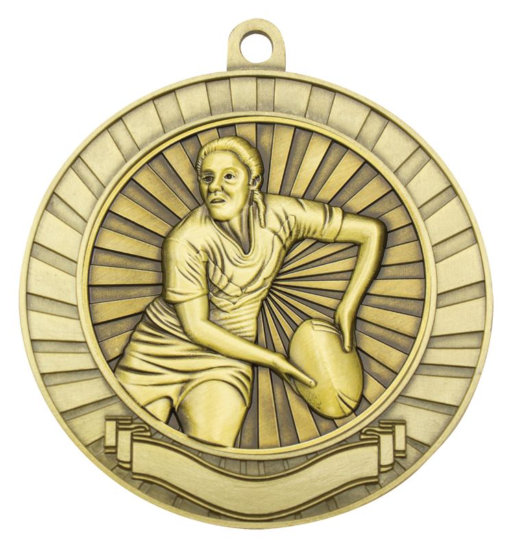 MMY216G Eco Scroll Rugby Female Gold Medal 7cm