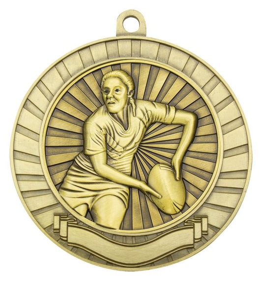 MMY216G Eco Scroll Rugby Female Gold Medal 7cm