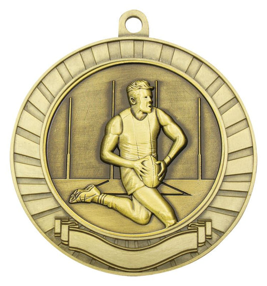 MMY286G Eco Scroll Aussie Rules Male Gold Medal 70mm