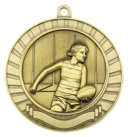 MMY287G Eco Scroll Aussie Rules Female Gold Medal 70mm