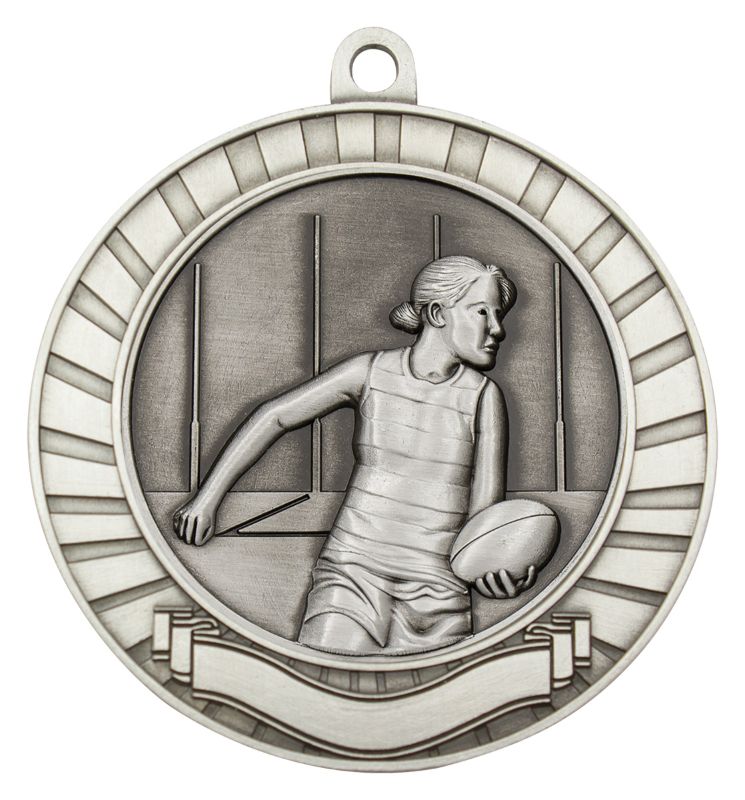 MMY287S Eco Scroll Aussie Rules Female Silver Medal 70mm