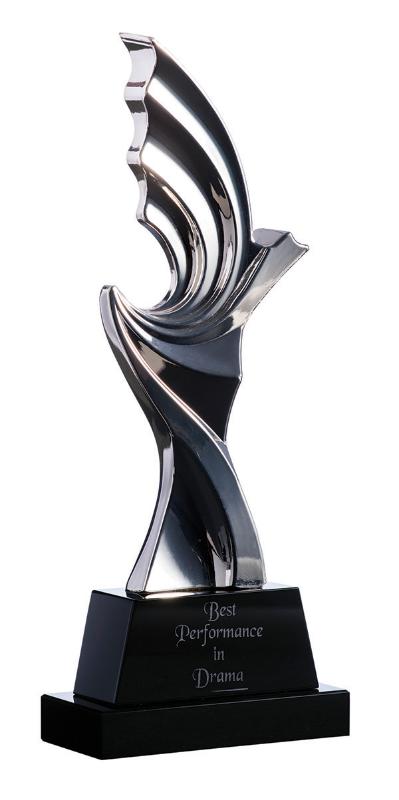 STAT03 Silver figurine on black crystal base 27cm