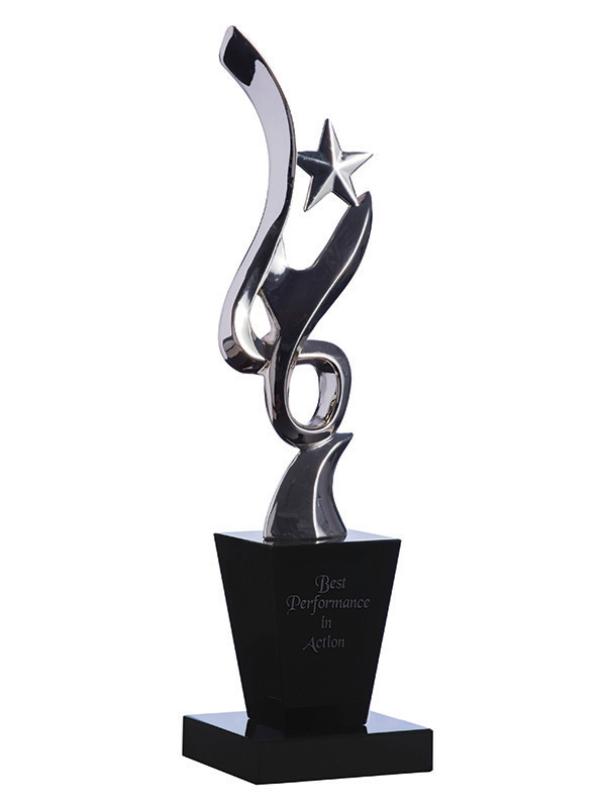 STAT04 Silver figurine on black crystal base 32cm