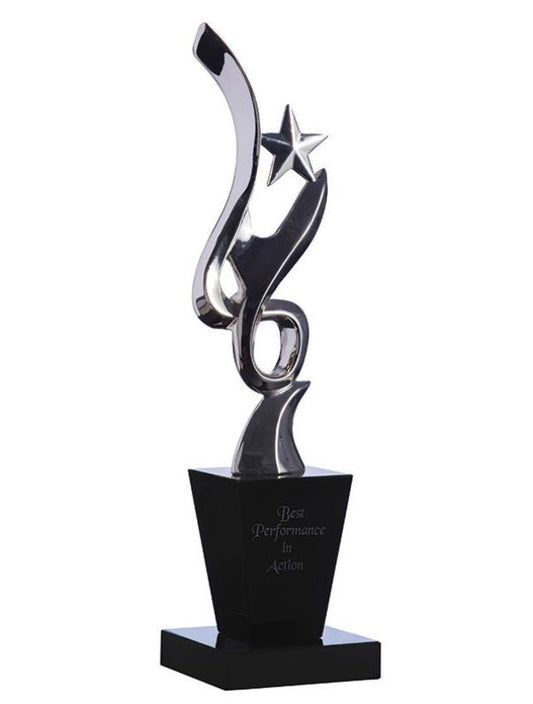STAT04 Silver figurine on black crystal base 32cm