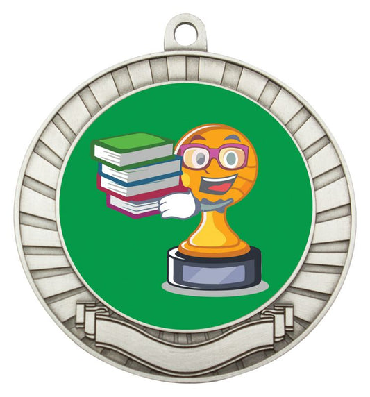 ASE203S Eco Scroll Medal Academic Character Silver 7cm