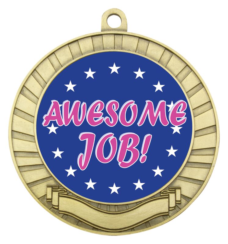 ASE204G Eco Scroll Medal Awesome Job Gold 7cm