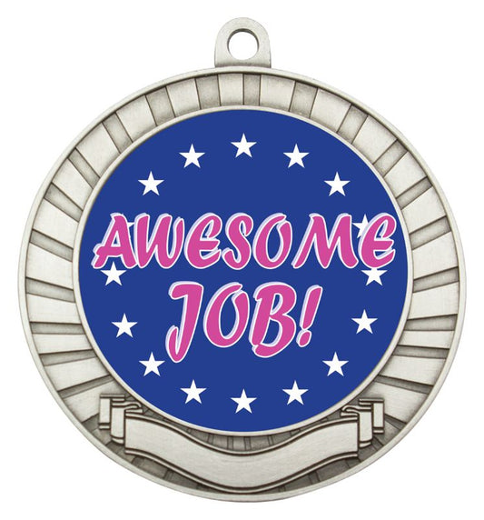 ASE204S Eco Scroll Medal Awesome Job Silver 7cm