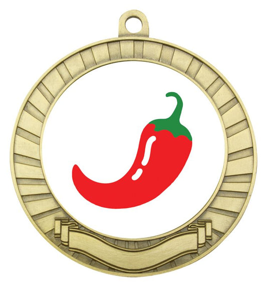ASE208G Eco Scroll Medal Chilli Gold 7cm