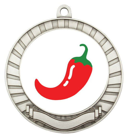 ASE208S Eco Scroll Medal Chilli Silver 7cm