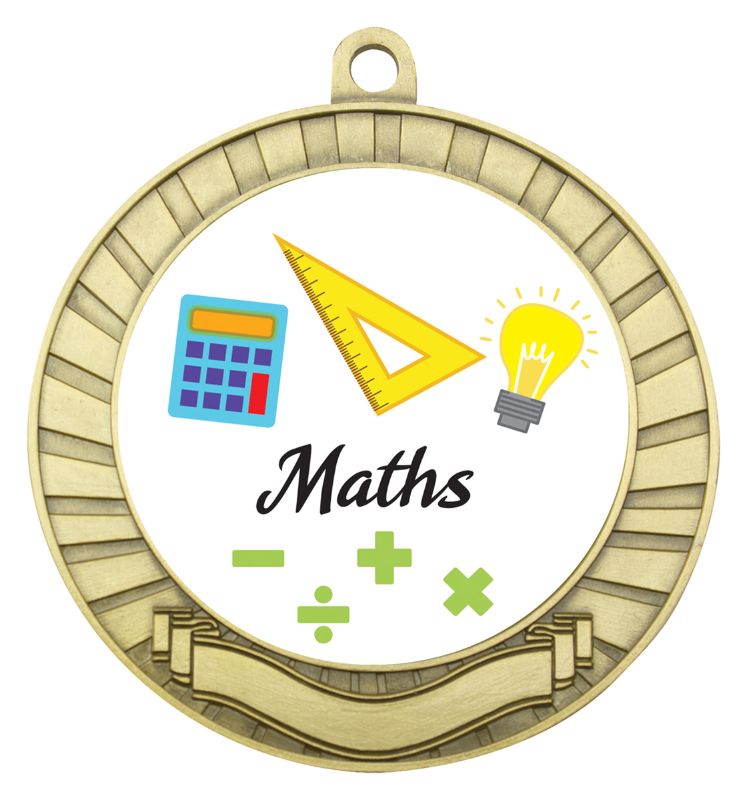 ASE224G Eco Scroll Medal Maths Gold 7cm