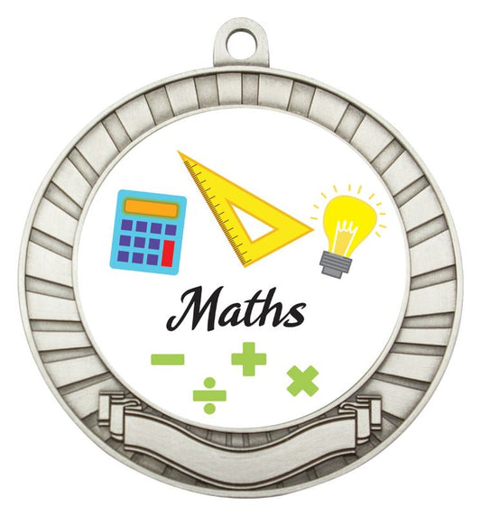 ASE224S Eco Scroll Medal Maths Silver 7cm