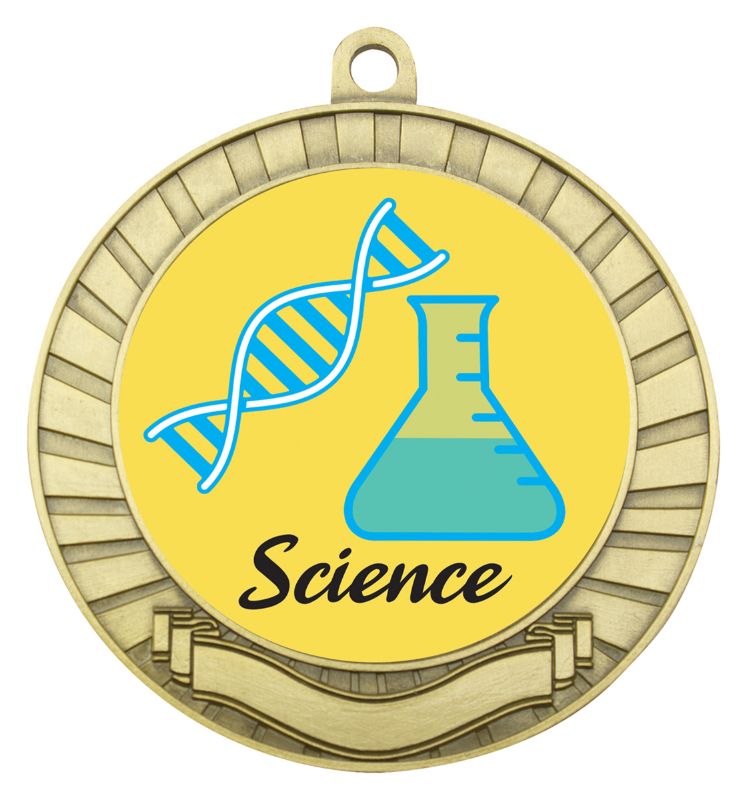 ASE225G Eco Scroll Medal Science Gold 7cm