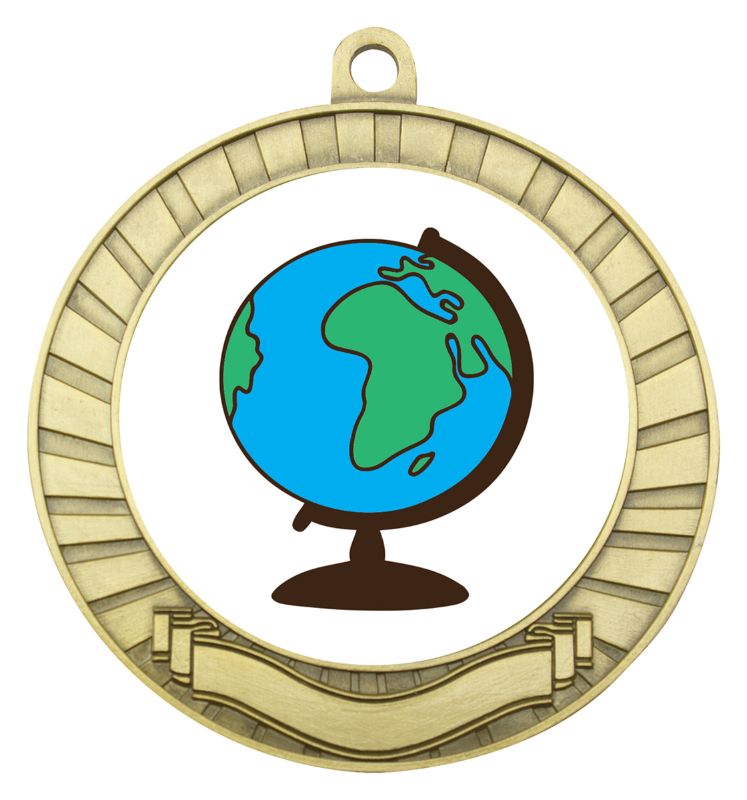 ASE229G Eco Scroll Medal The Globe Gold 7cm