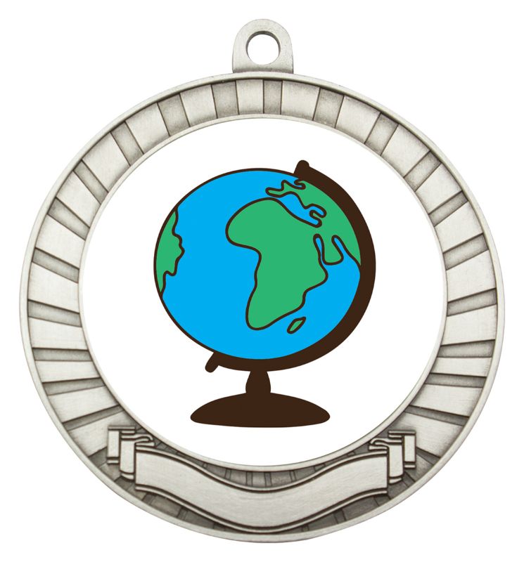 ASE229S Eco Scroll Medal The Globe Silver 7cm