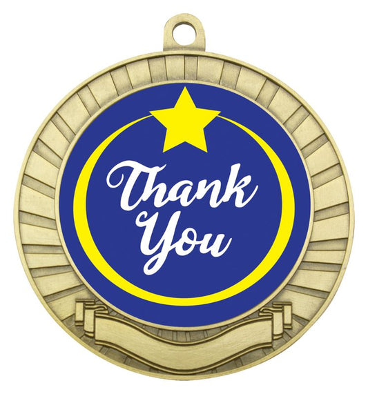 ASE230G Eco Scroll Medal Thank You Gold 7cm