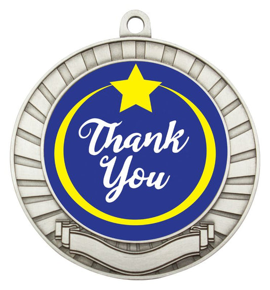 ASE230S Eco Scroll Medal Thank You Silver 7cm