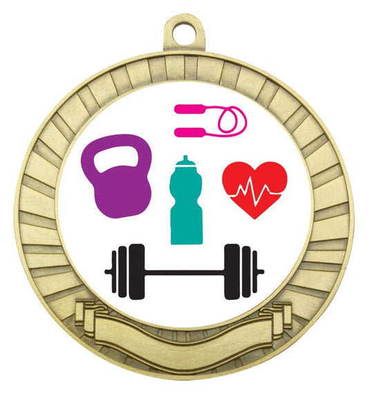 ASE232G Eco Scroll Medal Fitness Gold 7cm
