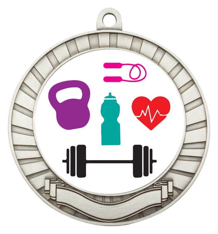 ASE232S Eco Scroll Medal Fitness Silver 7cm