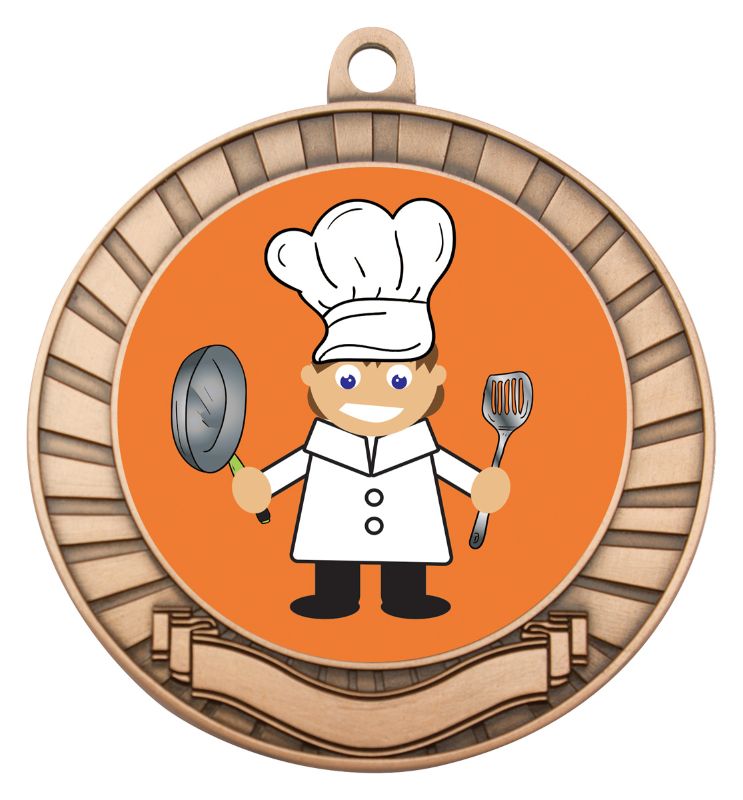 ASE237B Eco Scroll Medal Chef Bronze 7cm