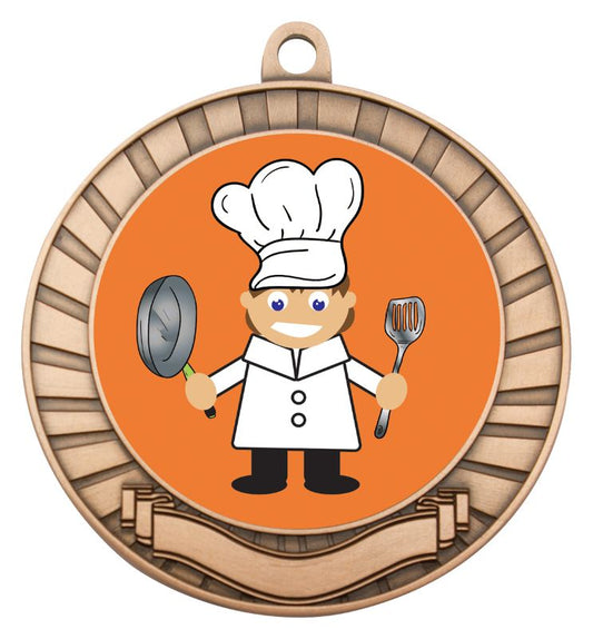 ASE237B Eco Scroll Medal Chef Bronze 7cm