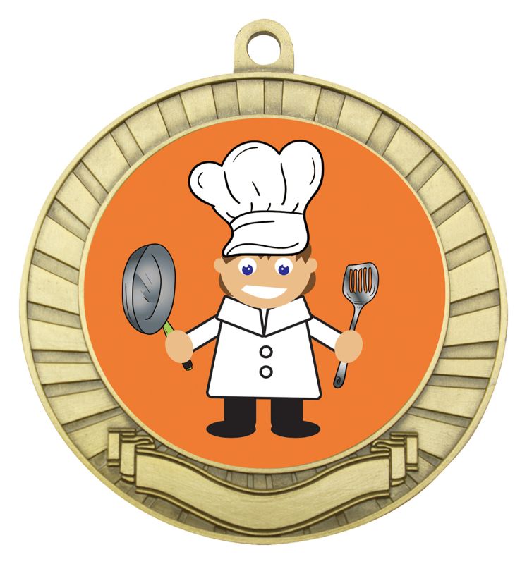 ASE237G Eco Scroll Medal Chef Gold 7cm