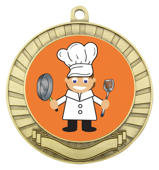 ASE237G Eco Scroll Medal Chef Gold 7cm