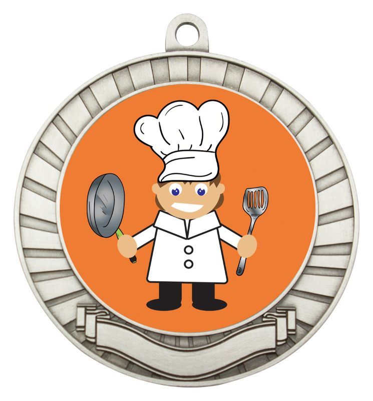 ASE237S Eco Scroll Medal Chef Silver 7cm